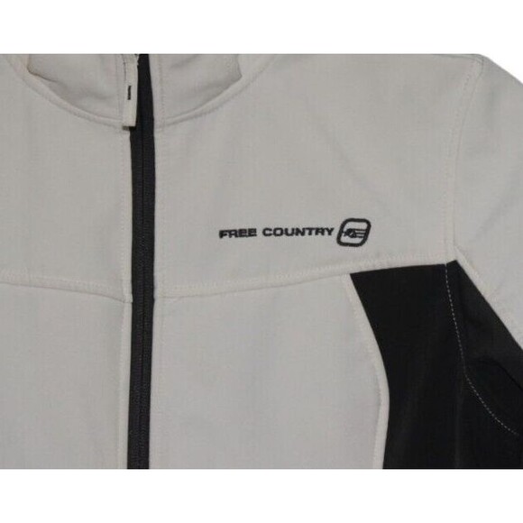 FREE COUNTRY Jacket Fleece Lined Removable Hood White/Black Lightweight Size M - Picture 2 of 10